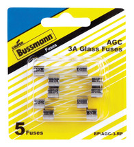 Bussmann Buss Fuses BP/AGC-3-RP, 3 Amp AGC Glass Fuse Mini Automotive 5 pk - $33.42
