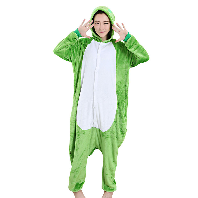 Adults' Kigurumi Pajamas Frog Onesie Pajamas Velvet Mink Green Cosplay For Men a