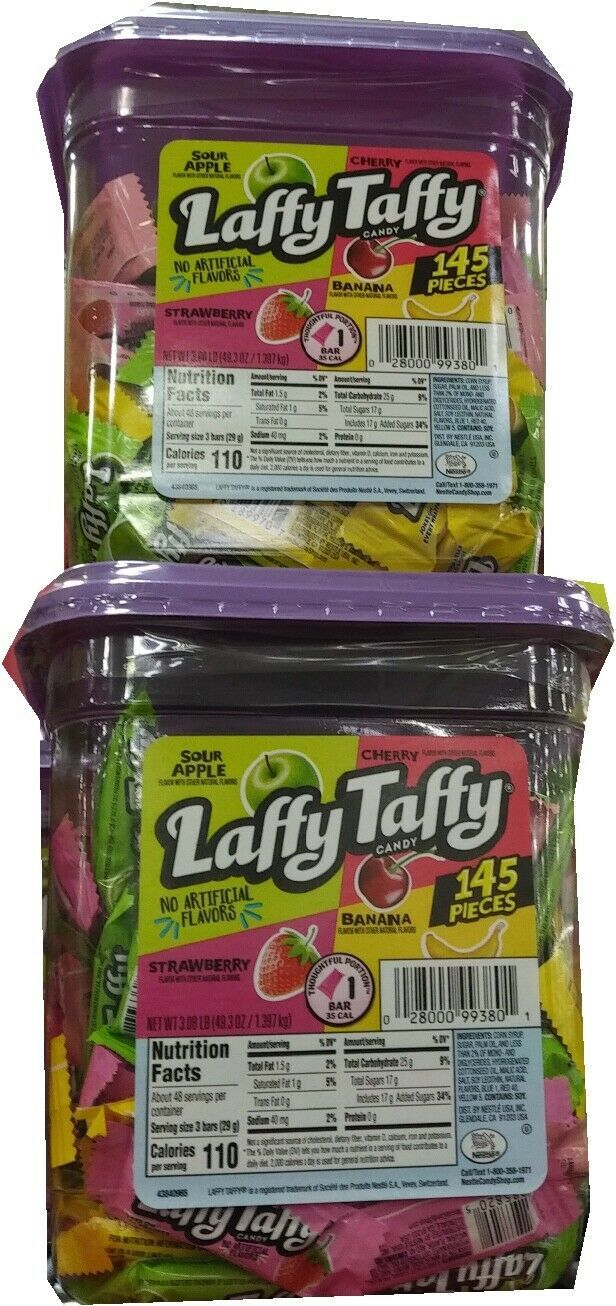 Lot of 2 Laffy Taffy Candy 145 Count Tubs 290 pieces total Stretchy and