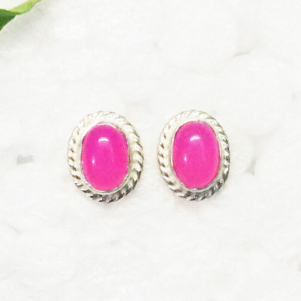 Primary image for PINK AGATE Lab-Created Gemstone 925 Sterling Silver Jewelry Stud Earrings