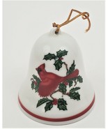 Lefton Bell White China Red Cardinal Bird Holly Christmas Ornament - $20.73