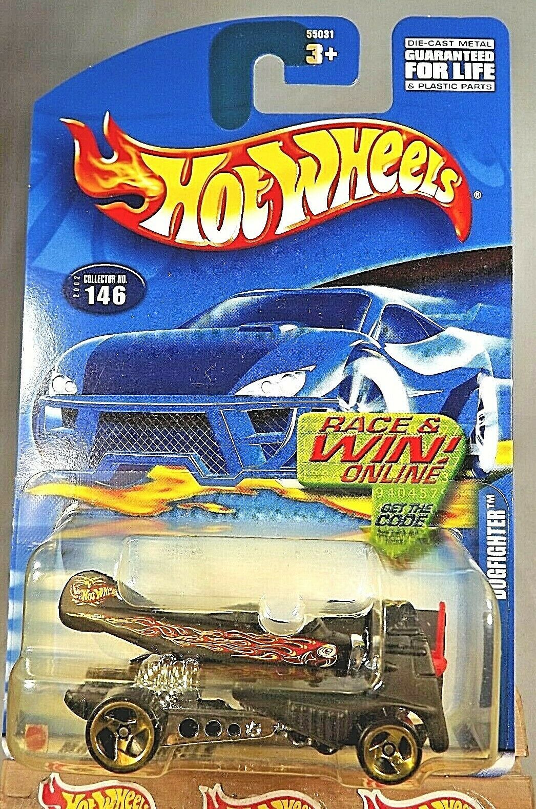 2002 Hot Wheels Collector #146 DOGFIGHTER Flat Black w/Gold 3 Spoke Wheels