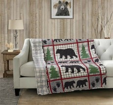 Ashville Bear Plaid Reversible Soft Quilted Throw Blanket 50x60 in Virah Bella image 2