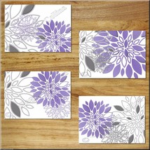 Floral Burst Purple Gray Wall Art Picture Prints Kitchen Bathroom Bedroo... - $14.95