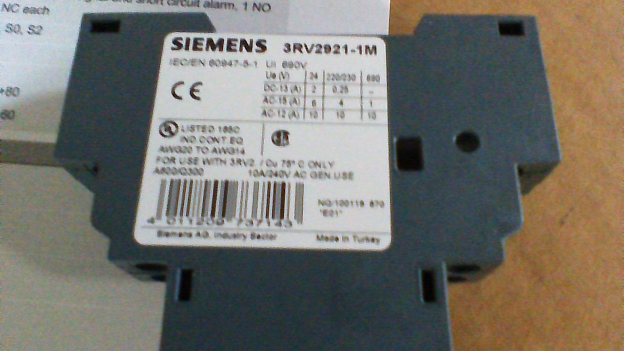Primary image for SIEMENS 3RV2921-1M SIGNALING SWITCH /TRIPPED AND ALARM N.O. & N.C. CONTACTS EACH