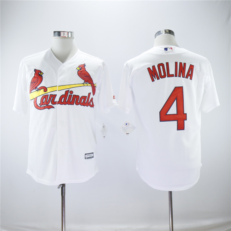 Men&#39;s 2018 St. Louis Cardinals #4 Yadier Molina Jerseys White Cool Base Sewn on - Baseball-MLB