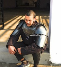 NauticalMart Men's Suit of Armor - LARP Warrior Shoulder Guards Gorget Black
