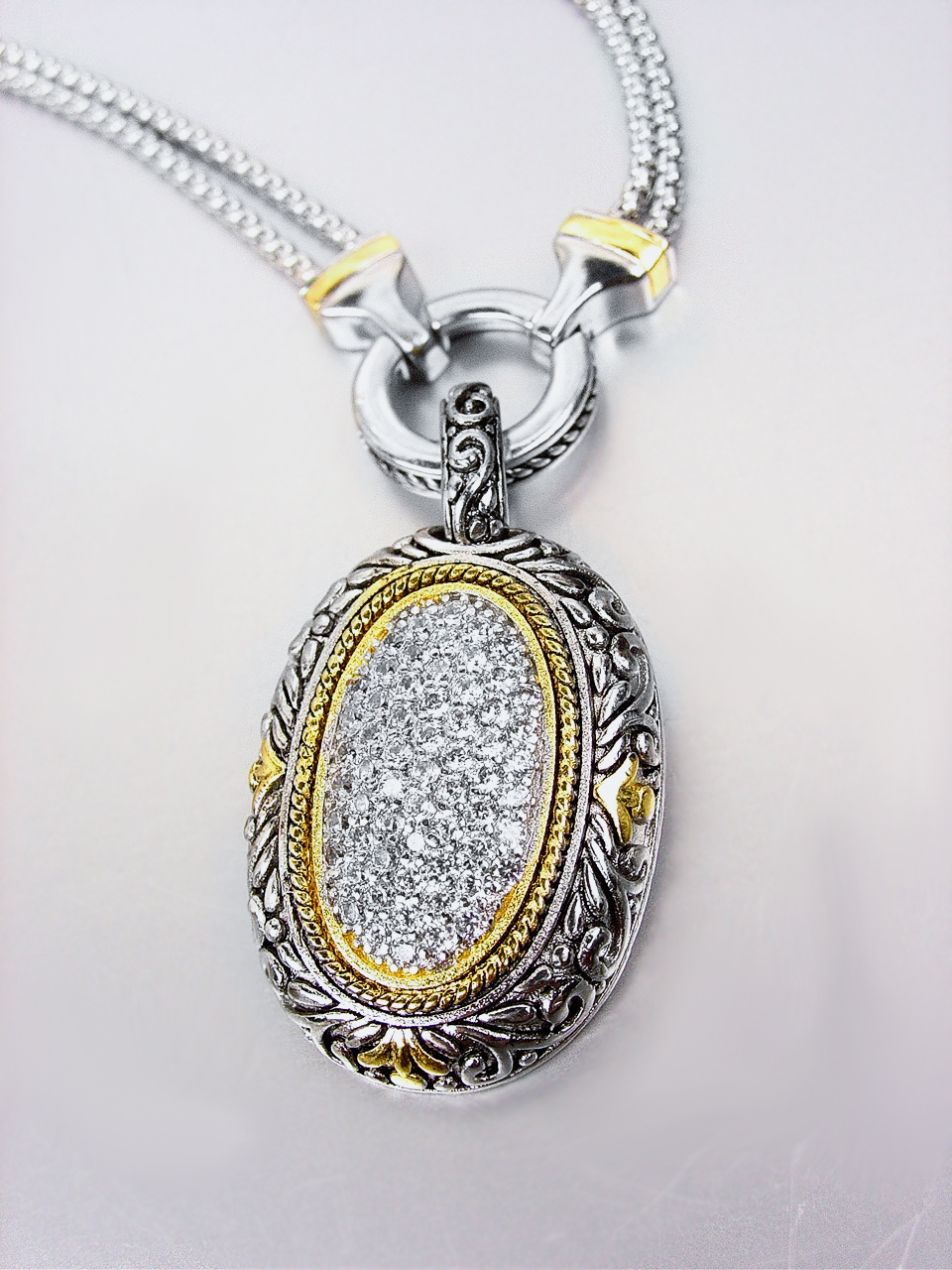 EXQUISITE Brighton Bay Silver Filigree Gold CZ Crystals Pendant Chains