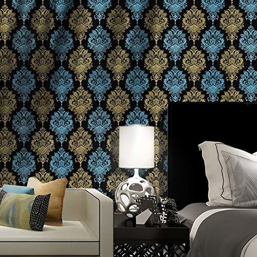 LIFAVOVY Yellow Blue Damask Peel and Stick Wallpaper Removable Contact