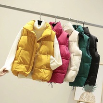 New yellow warm padded winter vest with pockets sleeveless waistcoat plu... - $38.00