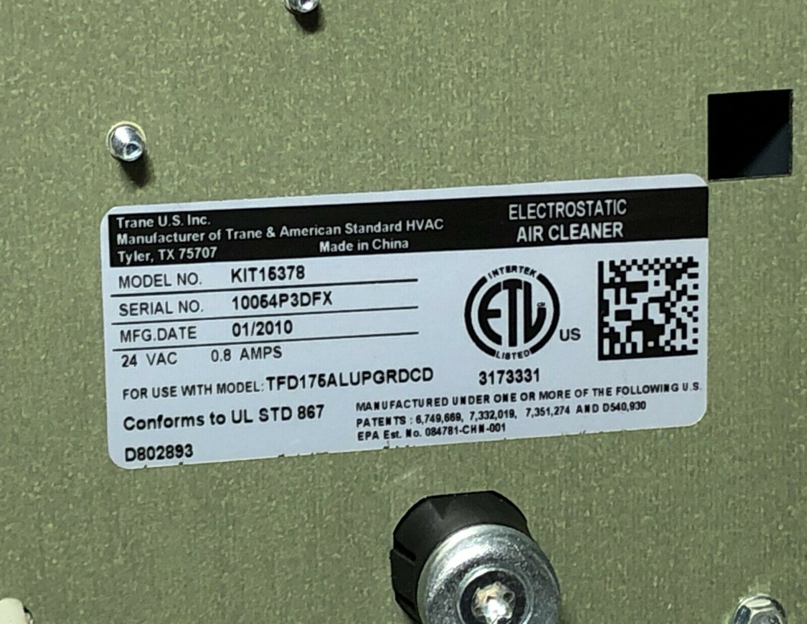 Trane Electrostatic Air Cleaner Parts at Gloria Lerner blog