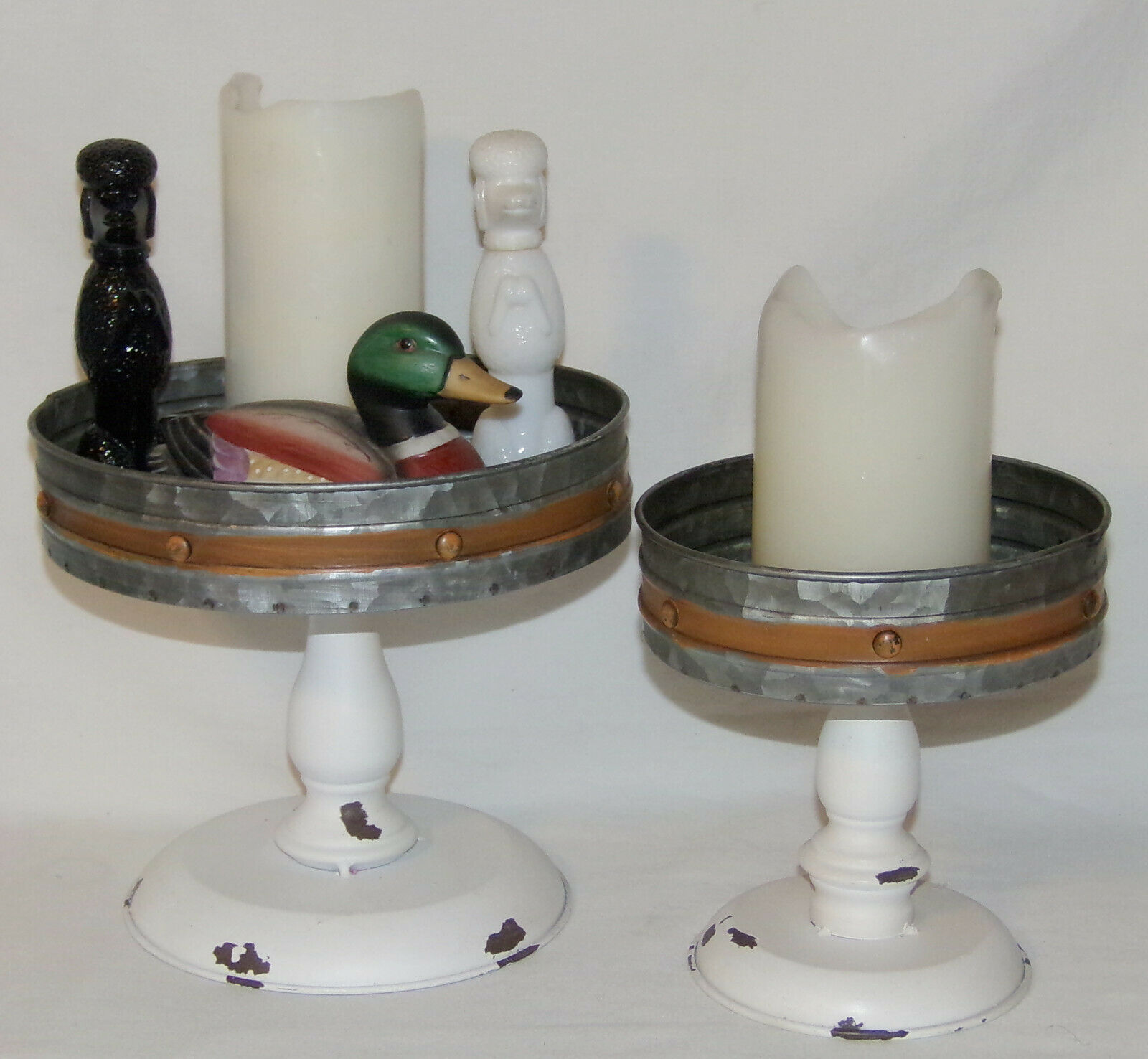Pedestal Trays Risers Stands Pans Rustic Metal Candle Holders Set or Single New