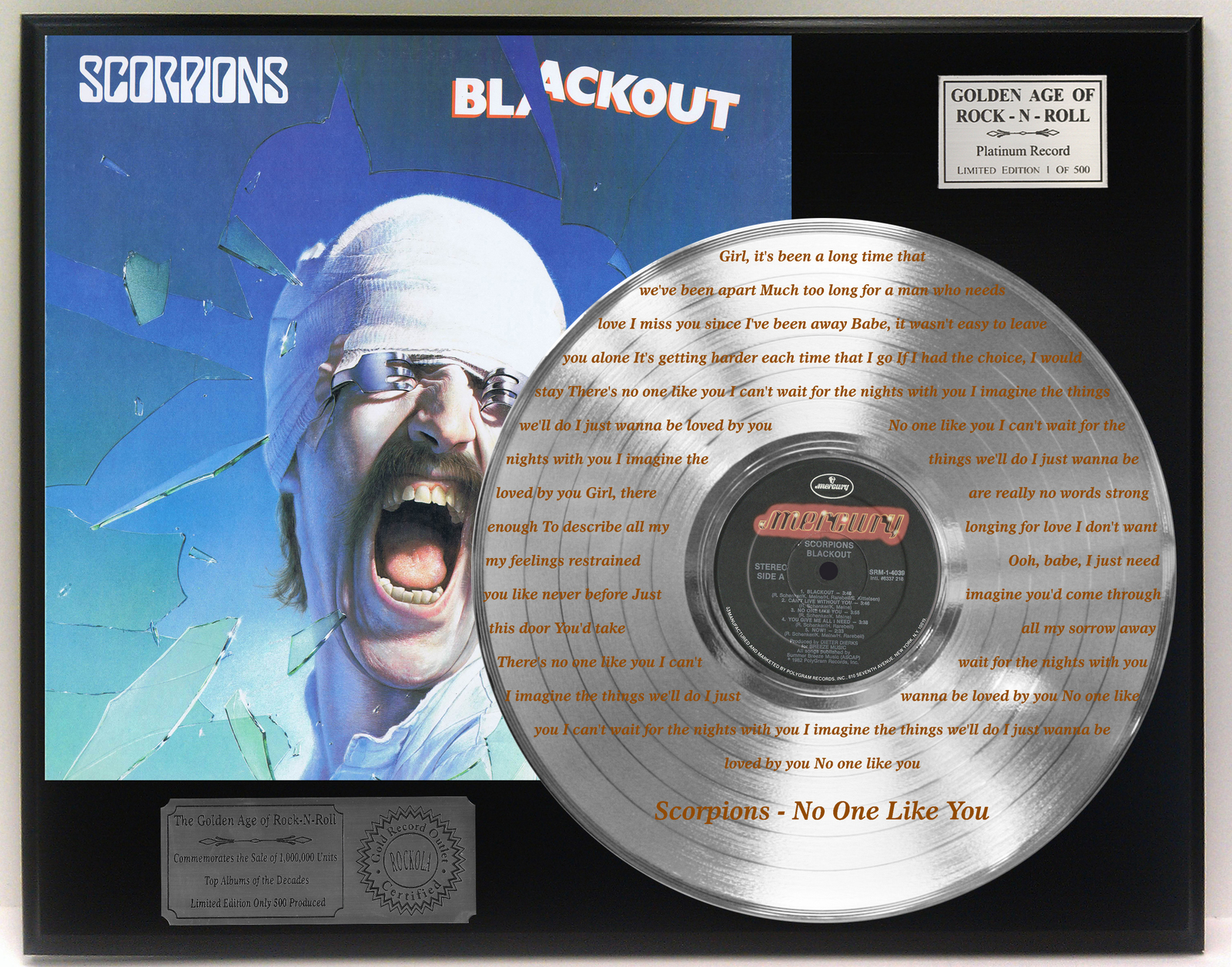 Scorpions"No One Like You" Laser Etched Into The Platinum LP Record LTD Edition - TV, Movie ...