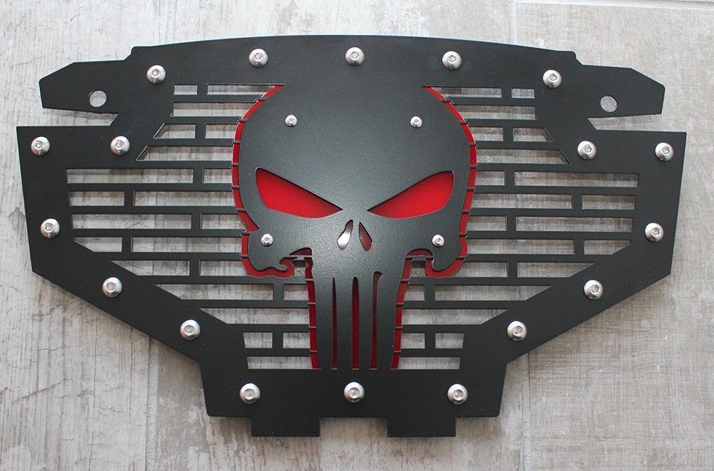 Custom Steel SKULL Grille Emblem with Red Accent for Polaris RZR 800/
