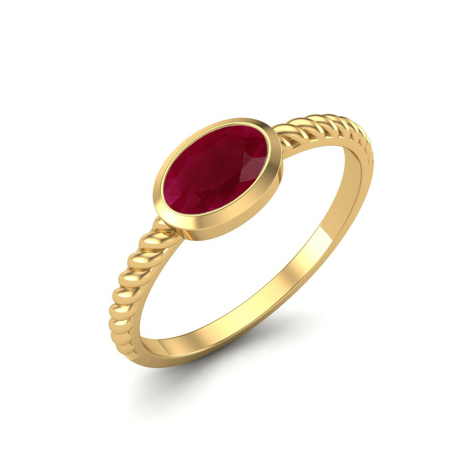 0.50 Ctw Oval Ruby 9K Yellow Gold Stackable Women Ring