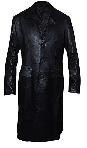 Facon - Mens black ww2 david boreanaz angel blazer military long leather trench coat