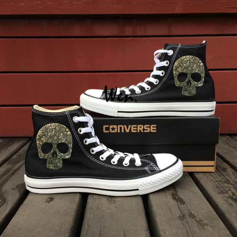 Copper Color Floral Skull Original Converse High Top Hand Painted Canvas Shoes
