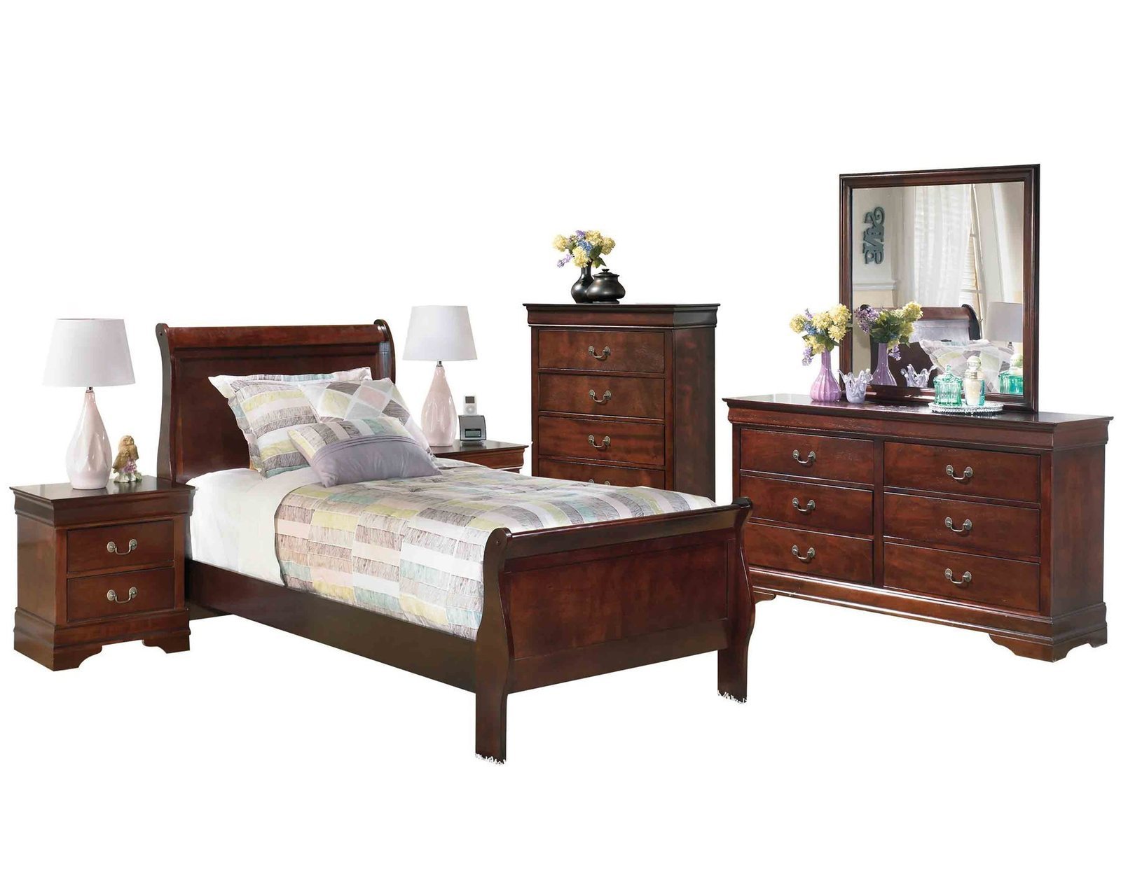 Ashley Alisdair 6PC Bedroom Set Twin Sleigh Bed - Brown - Bedroom Furniture