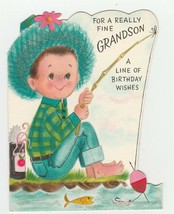 Vintage Birthday Card Fishing Boy Glitter on Hat 1960's Hallmark - $9.89