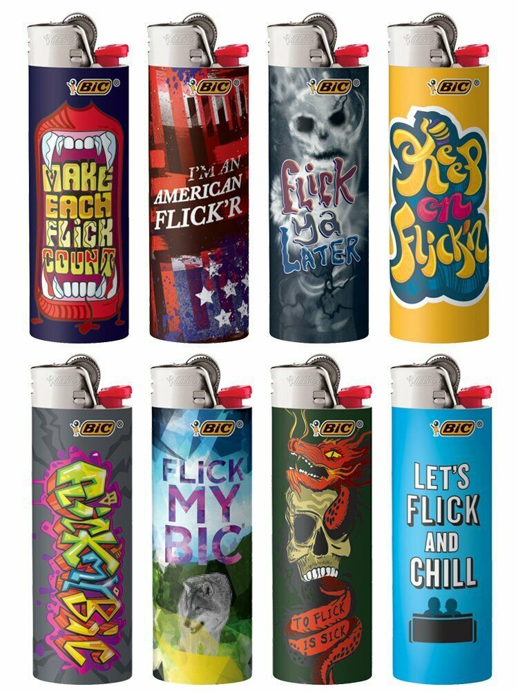 New BIC Special Edition Flick My BIC Series Lighters Set of 8 Lighters