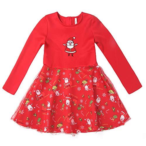 ISPED Girls Long Sleeve Printed Pleated Christmas Dresses 3-13 Years ...