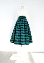 Women Black Houndstooth Skirt Winter Houndstooth Pleated Wool Party Skirt Plus image 12
