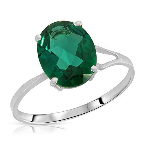 Galaxy Gold GG 1.90 Carats 14K Solid White Gold Emerald Solitaire Ring with Genu