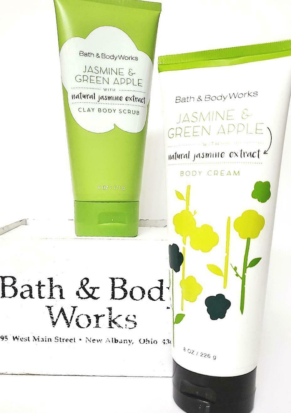 Bath and Body Works Jasmine & Green Apple Body Cream & Clay Body Scrub
