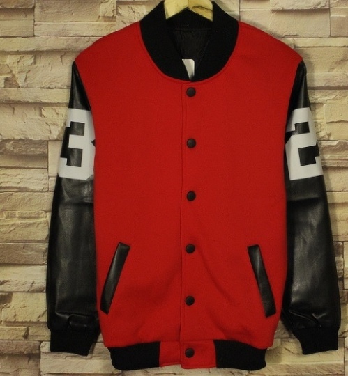 Red cashmere cardigan sweater Mens with male students baseball uniform couples c