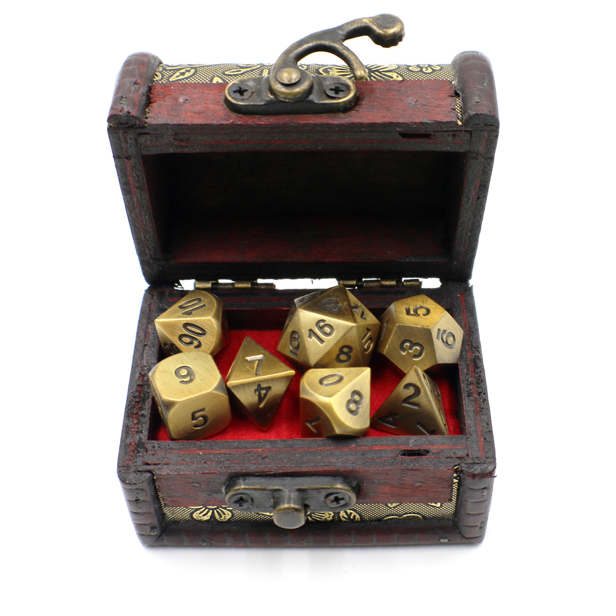 Metal DnD Dice Set with Gold Storage Chest / Box for Dungeons and