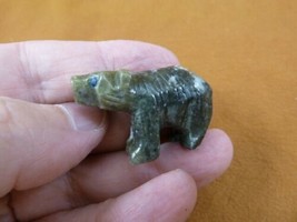 (Y-BEA-103) little Bear cub Green Serpentine GEMSTONE carving stone PERU... - $13.09