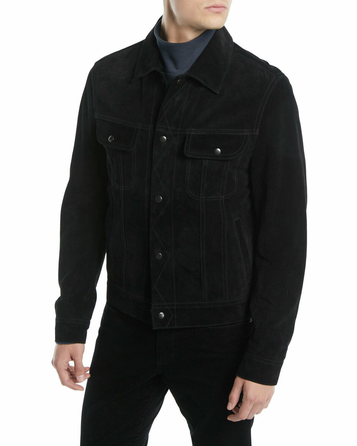 Vince Men's Suede Trucker Jacket M Black - Jeans