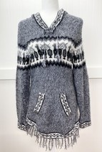 Grupo Brisanti Fuzzy Alpaca Blend Knit Sweater Gray Hooded Soft Fringe *... - $49.99