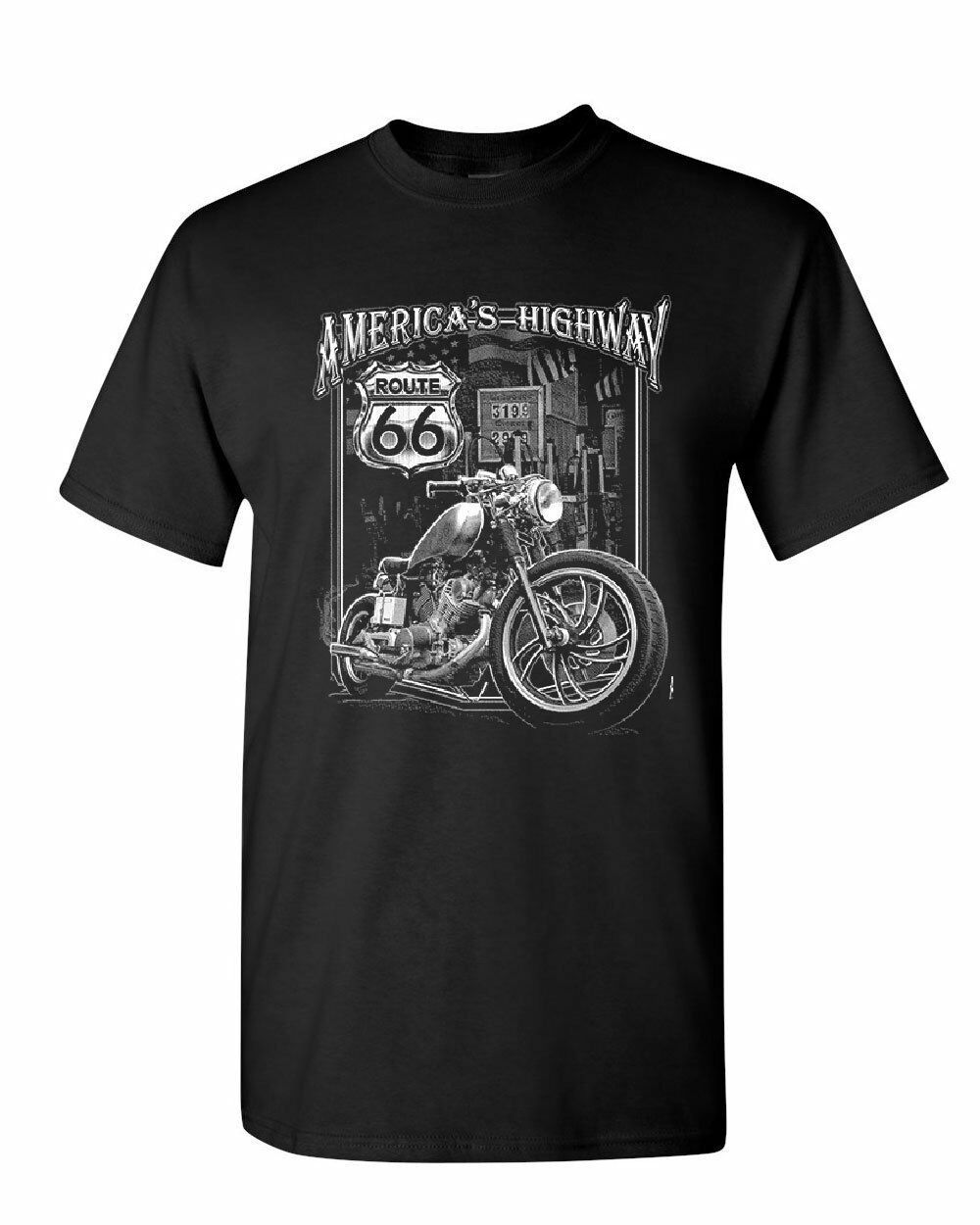 America's Highway T-Shirt Route 66 MC Motorcycle Chopper Bobber Mens ...
