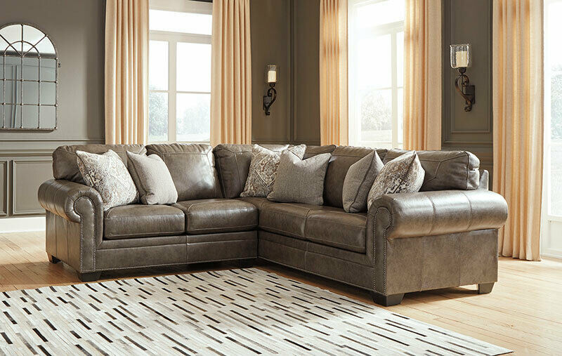 NEW Traditional Sectional Living Room Taupe Brown Leather Sofa Couch
