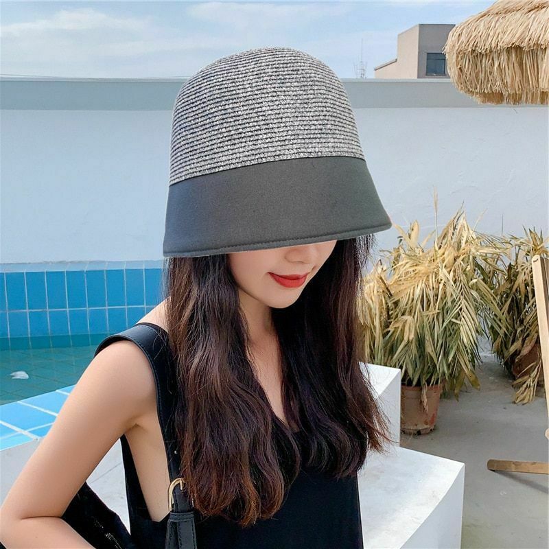 Women Hot Summer Bucket Hat Beach Sunshade Fashion Simple Cloth Straw Cap