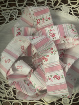 Vintage Hand Torn Fabric Ribbon Floral Stripe Ticking - £2.57 GBP