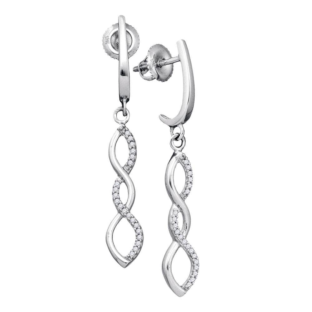 10k White Gold Womens Round Diamond Infinity Dangle Earrings 1/8 Cttw - $240.00