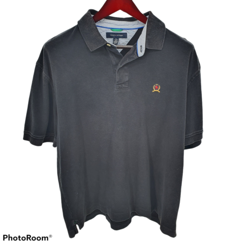 Tommy Hilfiger Lion Crest Logo Polo Shirt Black 100% Cotton Mens XL - Polos