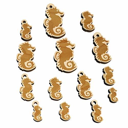 Seahorse Icon Mini Wood Shape Charms Jewelry DIY Craft - 25mm (7pcs) - with Hole