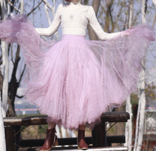 Pink Full Long Tulle Skirt Holiday Outfit High Waisted Tulle Skirt Plus Size image 4