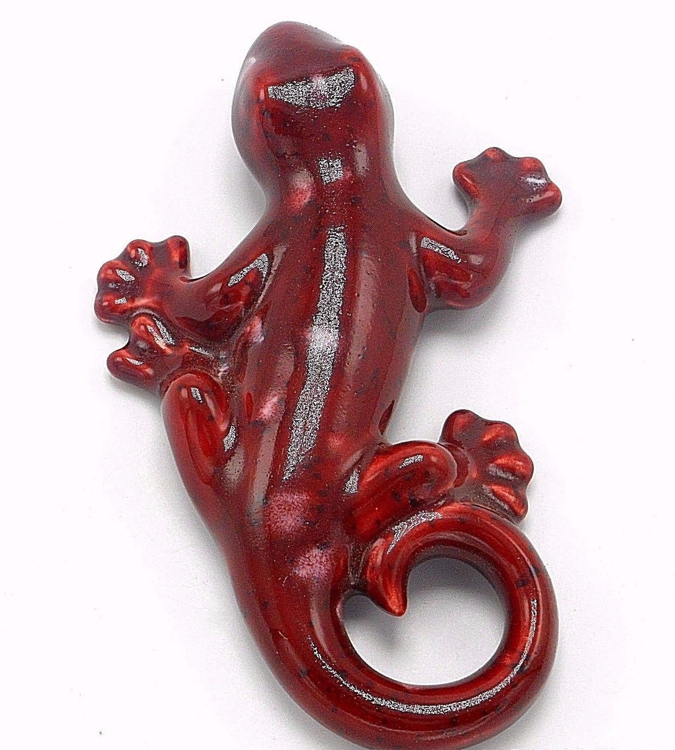 Gecko Lizard Wall Decor Ceramic Hanging Yard Garden Art Plaque 5" Red