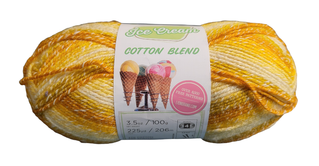 Lion Brand Ice Cream Cotton Blend Yarn Skein - New - Lemon