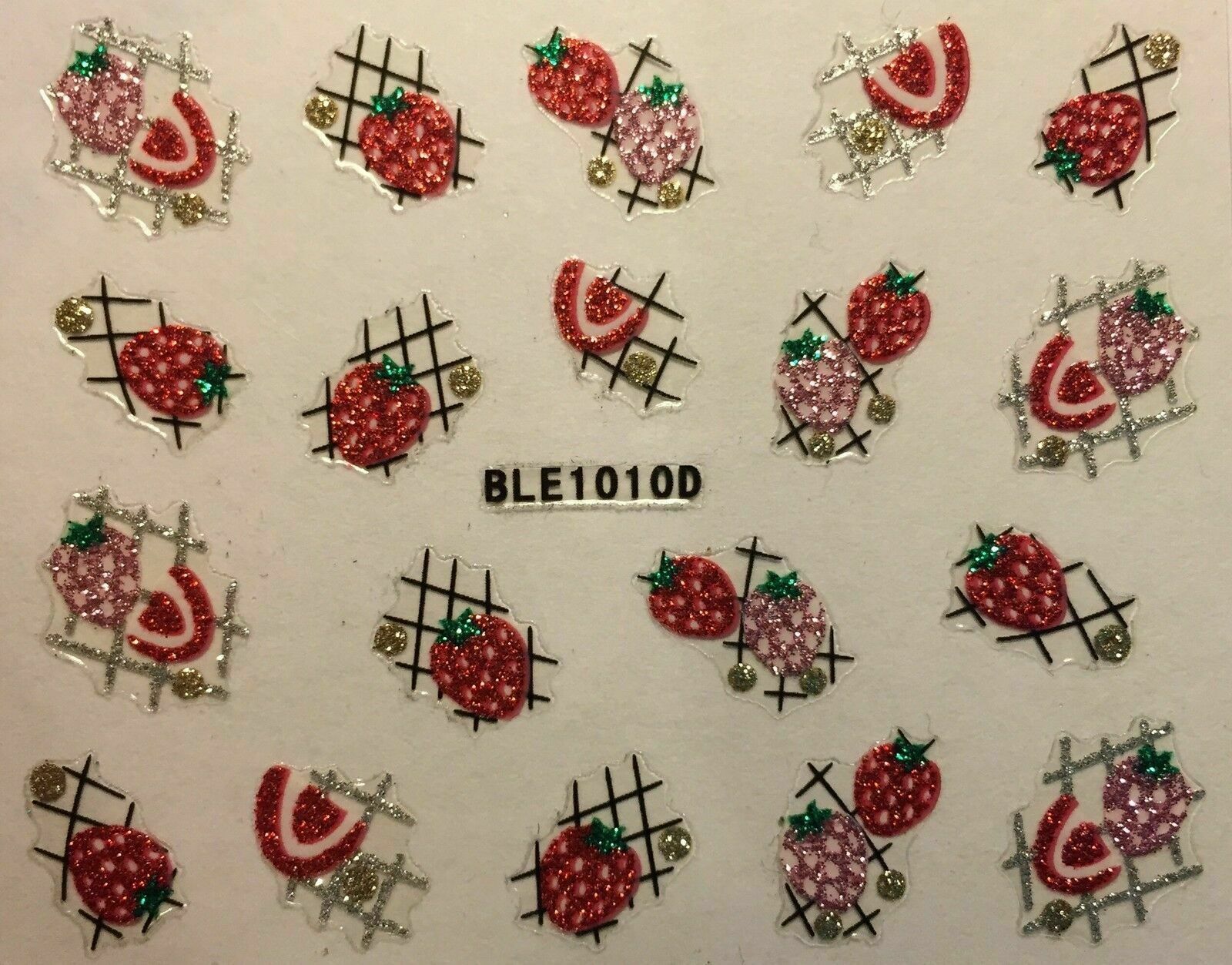 Nail Art 3D Glitter Decal Stickers Strawberries Strawberry Fruit Tips BLE1010D