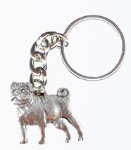 Pug Dog Keychain Keyring Harris Pewter Made USA Key Chain Ring - $9.98