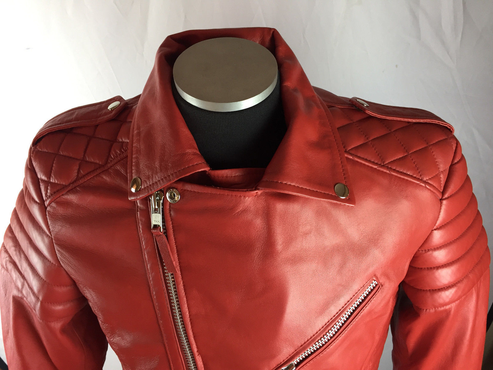 MENS GENUINE LAMBSKIN LEATHER BIKER JACKET MOTORCYCLE STYLE RED (ALL