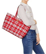 NWT TORY BURCH Woven DUET Red / White / Ivory Large Tote Bag w/ Duster - £185.95 GBP