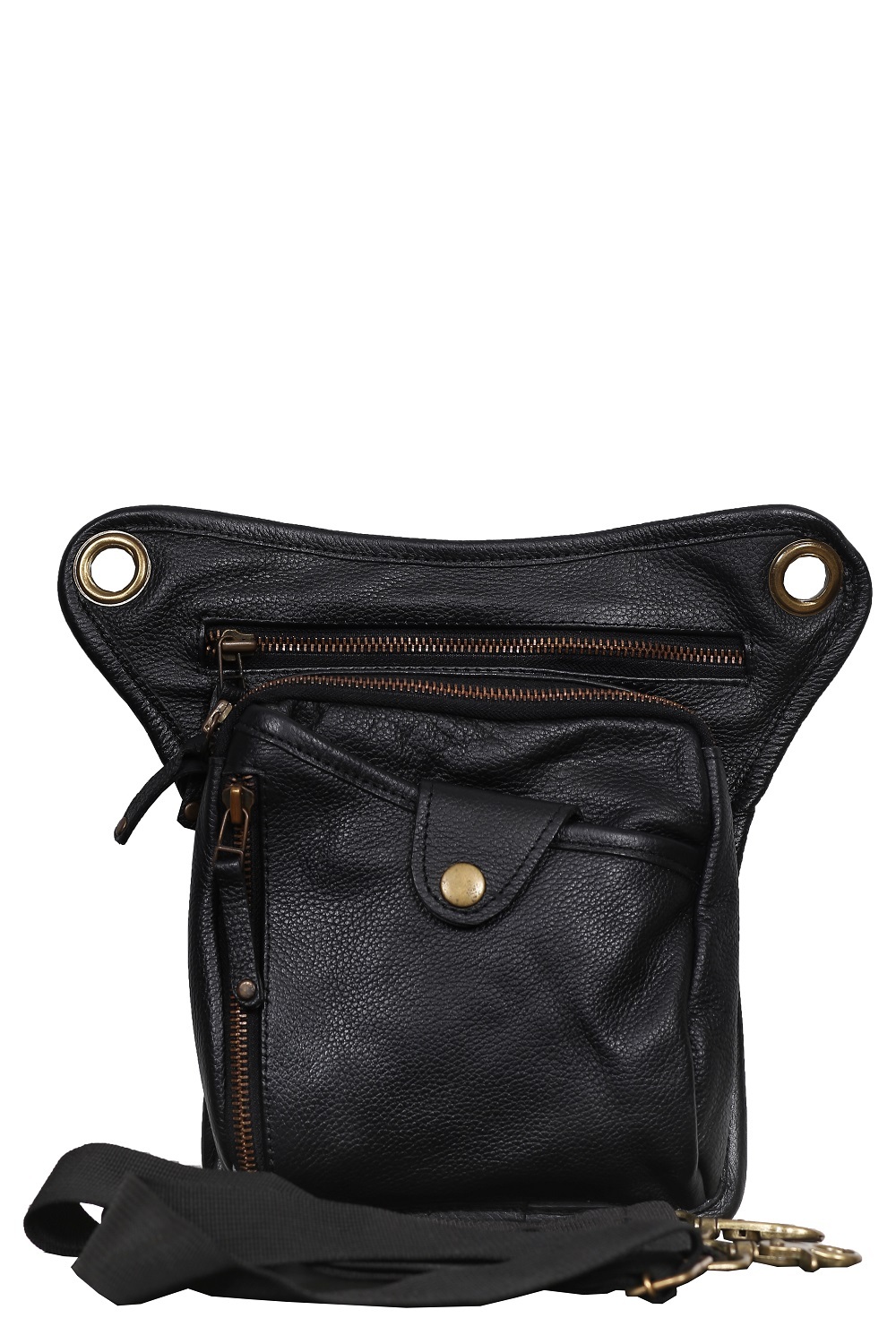 Holster Travel Hiking Bag, Black Leather Unisex Hip Bag, Fanny Pack Waist Bag,