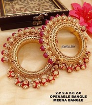 Bollywood Indian Gold Plated Enameled Red Kada Bangle Bracelet Kundan Je... - $84.55