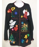 Ugly Christmas Sweater Womens M Victoria Harbour Noel Appliques Angels Sled Tree - £25.11 GBP